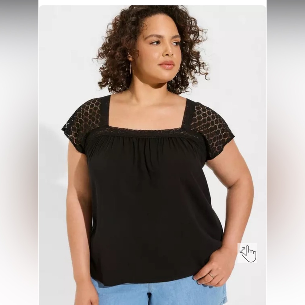 Rayon Slub Lace Short Sleeve Top